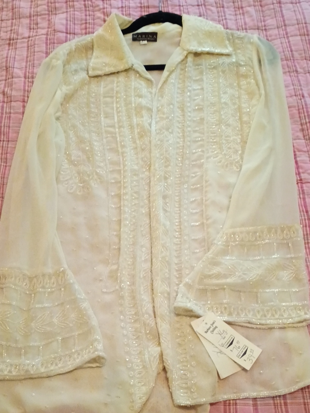 Mariana Ivory Embroidered Sheer-Sleeve Blazer